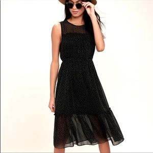 Lulu’s Afternoon Stroll Black Polka Dot Midi Dress